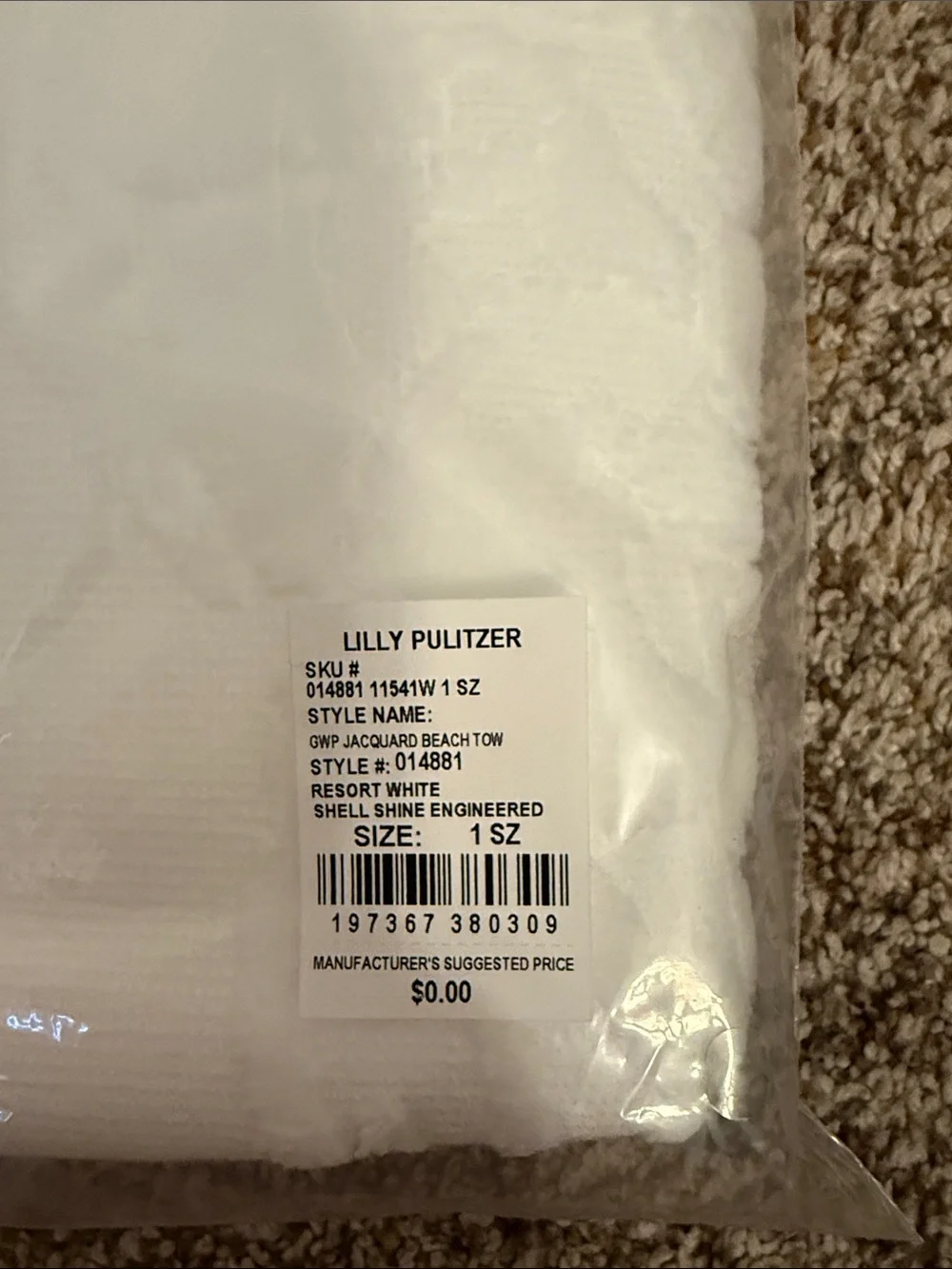Brand New Lilly Pulitzer White Textured Beach Towel